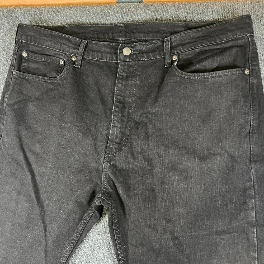 Levis 505 Jeans Mens 42x29 Black Denim Cotton Stretch Logo Mid Rise Straight Leg